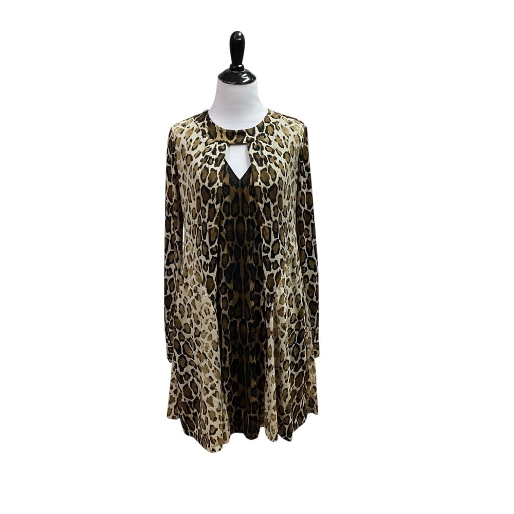 Cato Women's S Small A-Line Swing Dress Pleated Keyhole Neckline Animal Print